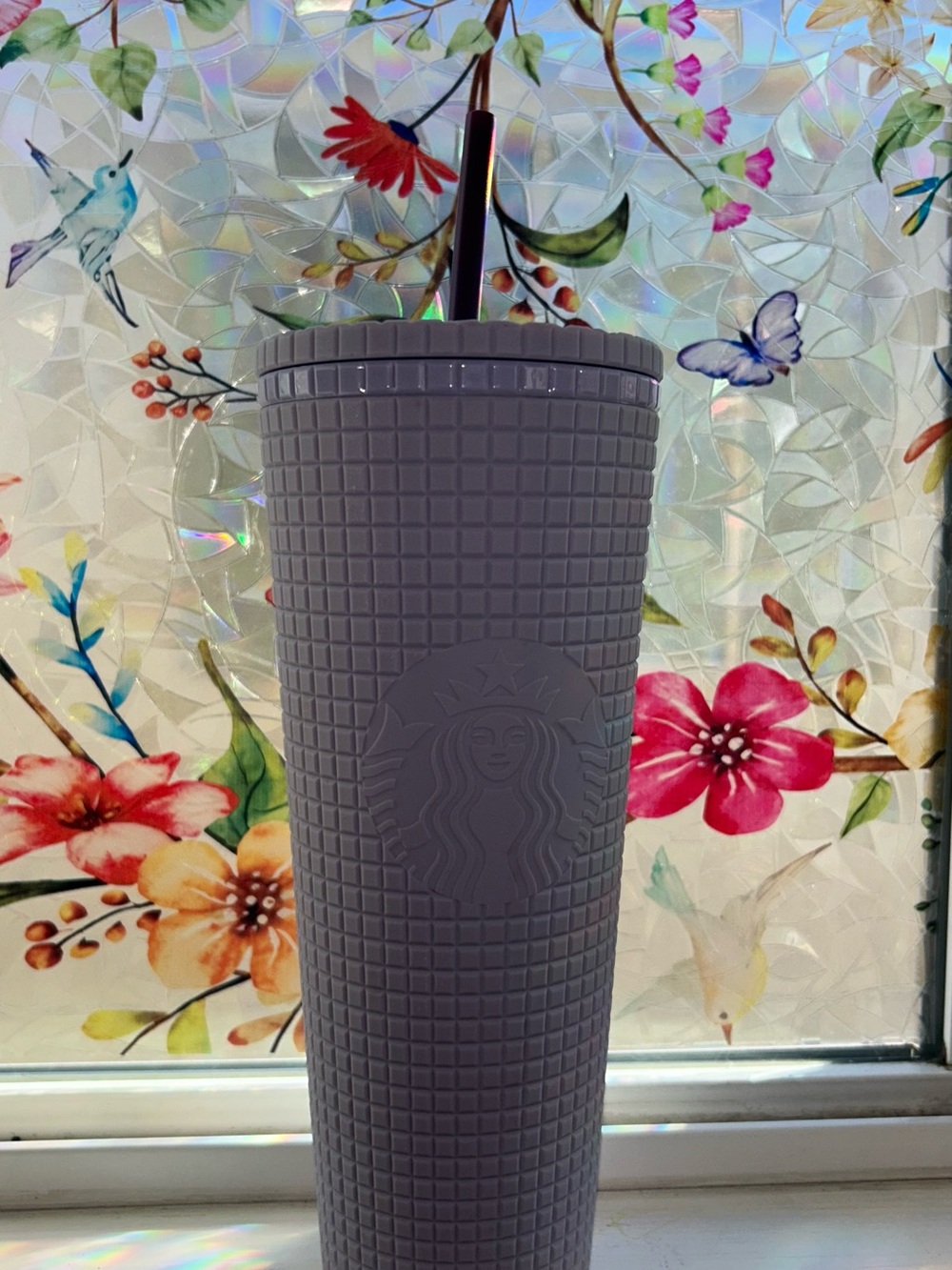 Starbucks MATTE Lavender Grid Travel Tumbler with Straw